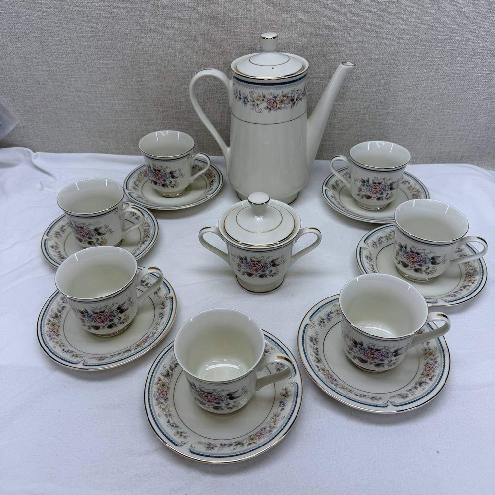 Seizan Fine China Japan Floral Tea Set Coffee Pot Sugar Bowl 6 Cups Saucers 16pc